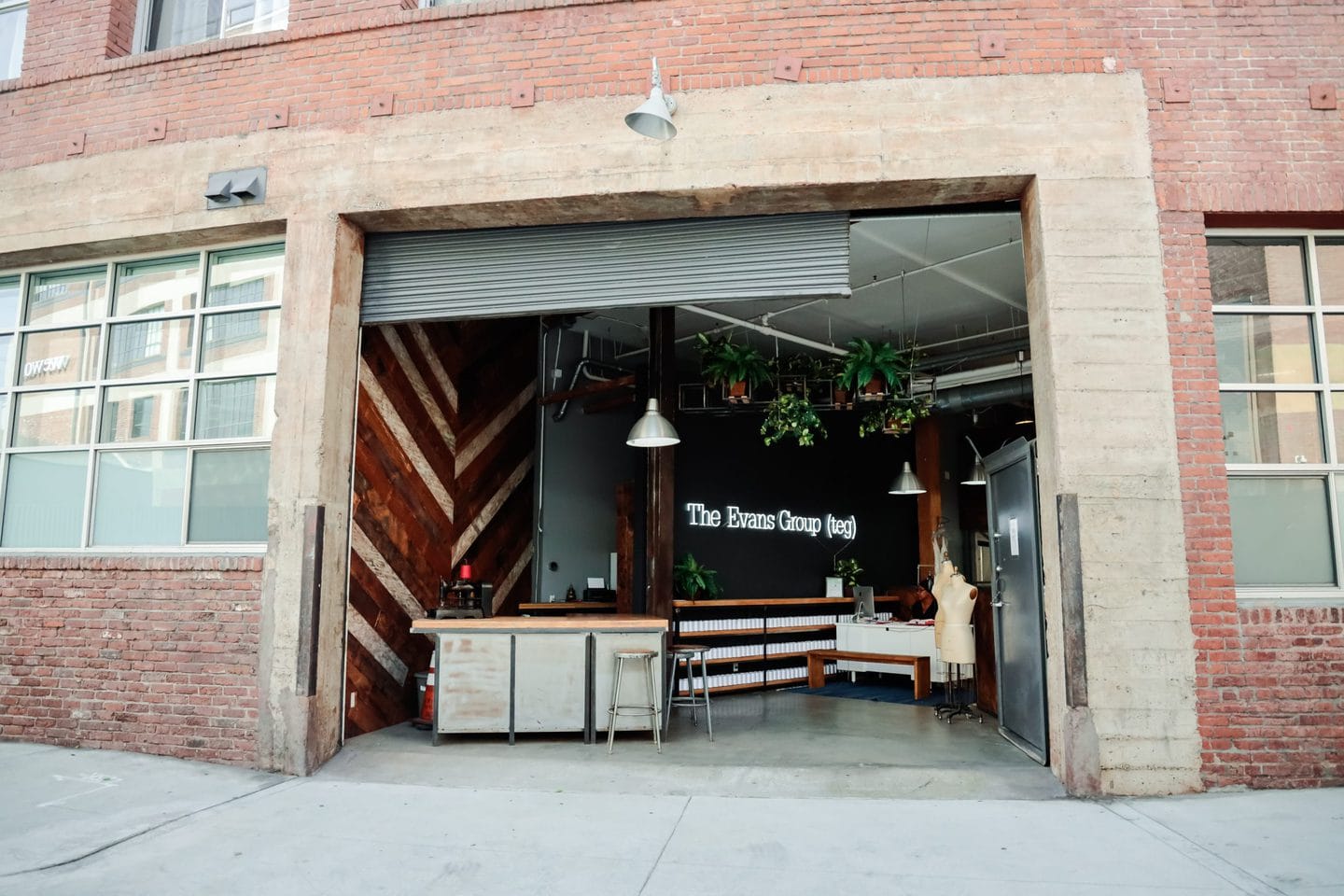 the storefront of small batch apparel manufacturing studio, The Evans Group