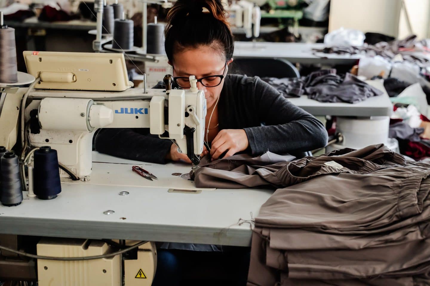 Los Angeles seamstress working on a summer dress
