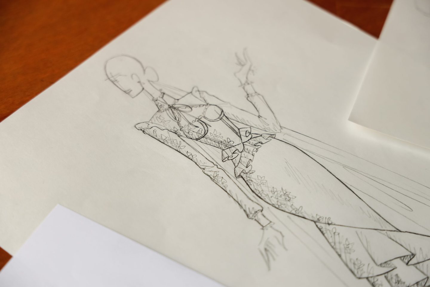 closeup of american fashion sketch